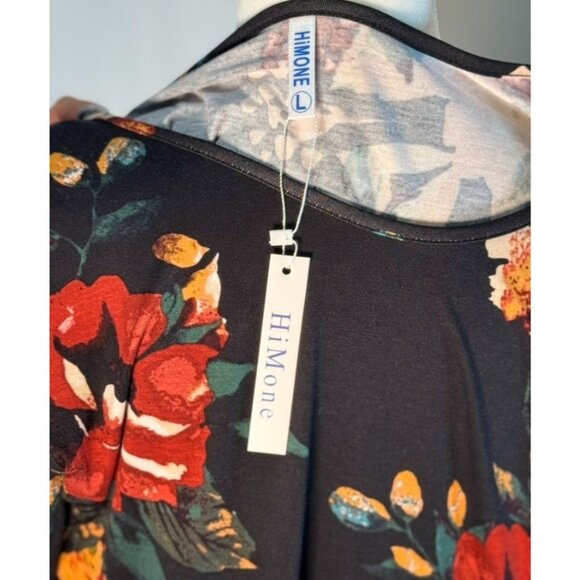 NEW Womens Long Sleeve Print Dress Black Fall Boho Midi Soft Stretchy Casual - Picture 4 of 7